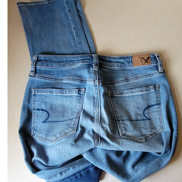 American Eagle Stretch Distressed Two-Tone Skinny Jeans Size 8 Regular - Picture 3 of 5